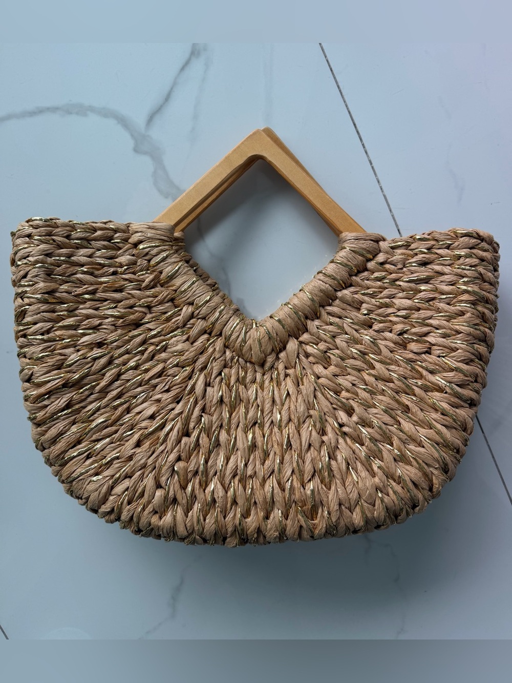 Straw bag with Wooden Handles - Natural